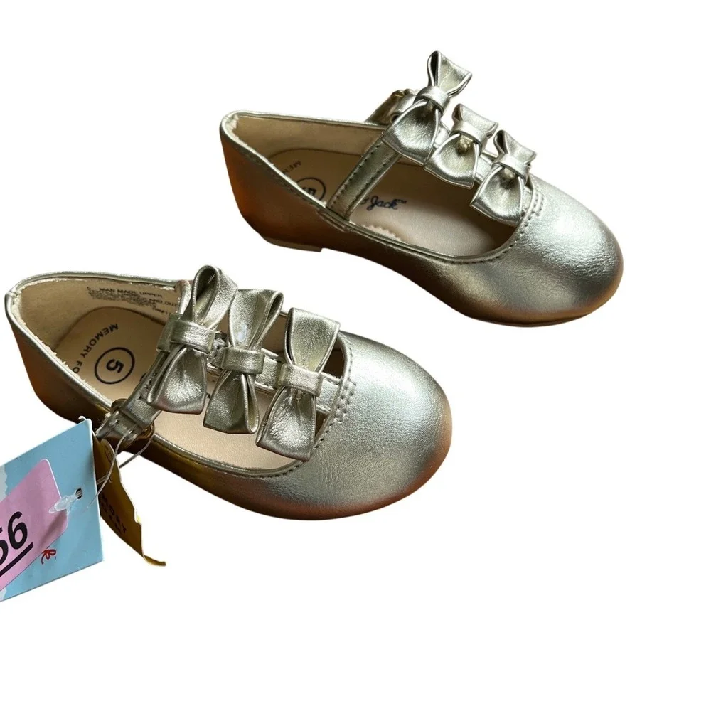 Cat & Jack Girls Gold Metallic Triple Bow Mary Jane Dress‎ Shoes Size 5 Baby NEW